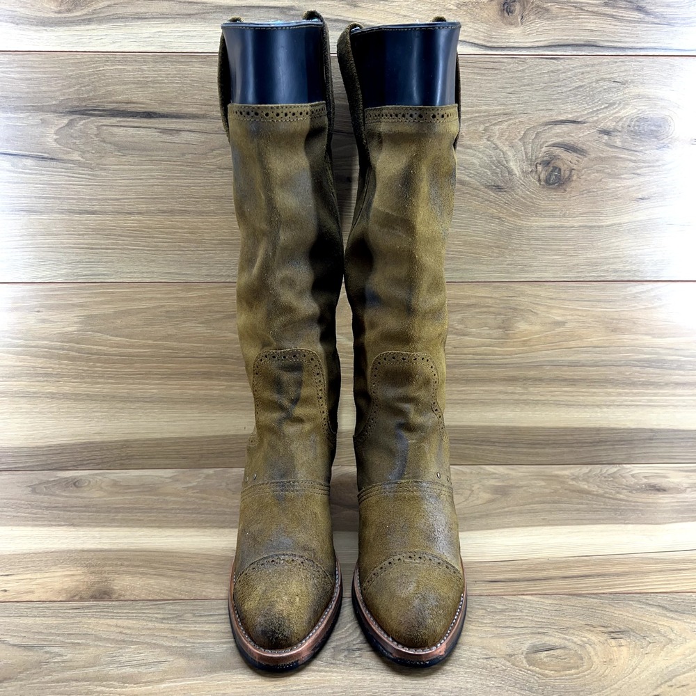 Pskaufman Boots 7 Crosswalk Tall Cap Toe Heeled Suede Pull On - Picture 2 of 12